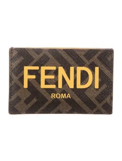 Pre-owned Versace Printed Card Holder In Brown