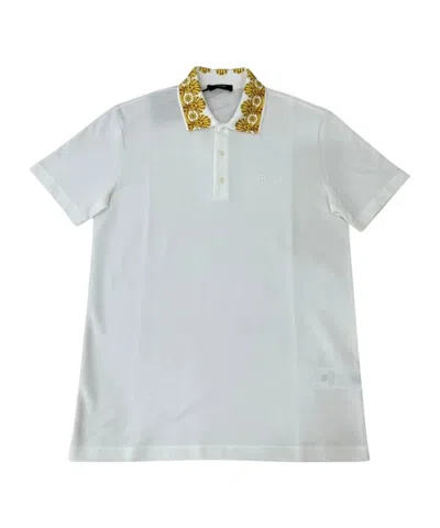 Versace Printed Collar Polo Shirt In White