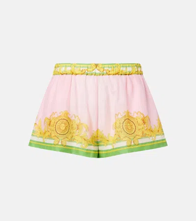 Versace Printed Cotton And Silk Voile Shorts In Multi