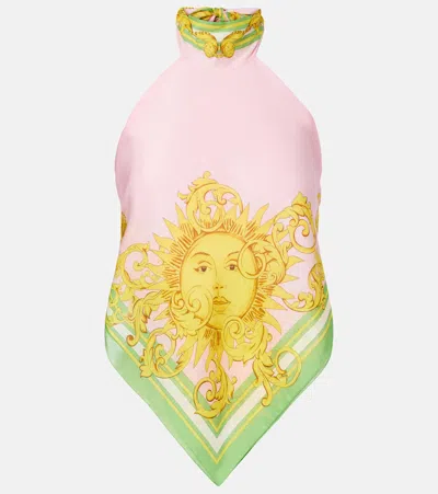 Versace Printed Cotton And Silk Voile Top In Multi