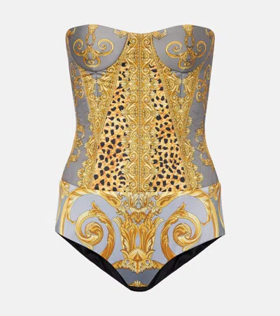 Versace Printed Cotton Corset Bodysuit In Multi