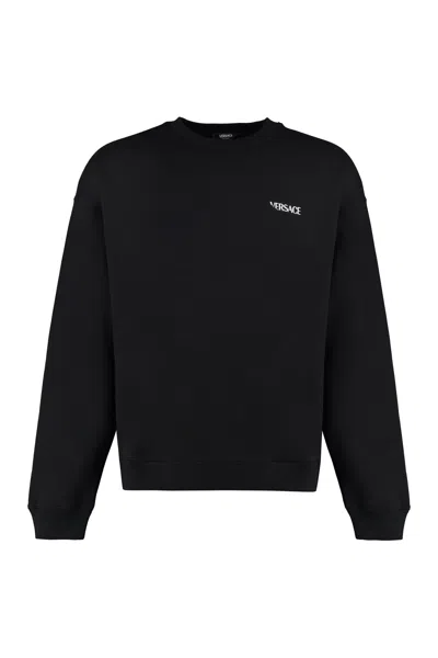 Versace Printed Cotton Crew-neck Sweatshirt In Black+print