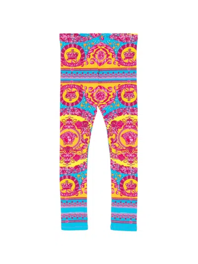 Versace Kids' Printed Cotton-jersey Leggings In Blue