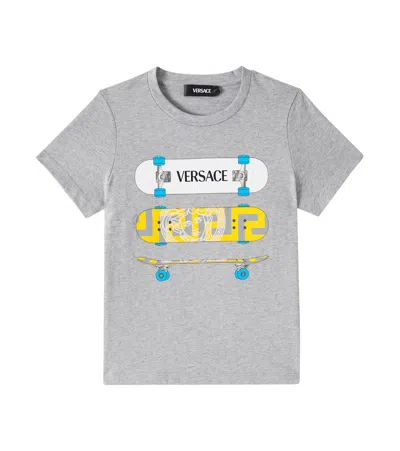 Versace Kids' Printed Cotton Jersey T-shirt In Grey