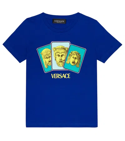 Versace Kids' Logo-print Cotton T-shirt In Electric Bluetrop