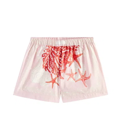 Versace Kids' Printed Cotton Poplin Shorts In Pink