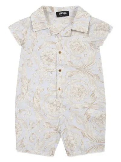 Versace Babies' Printed Cotton Romper In Blue