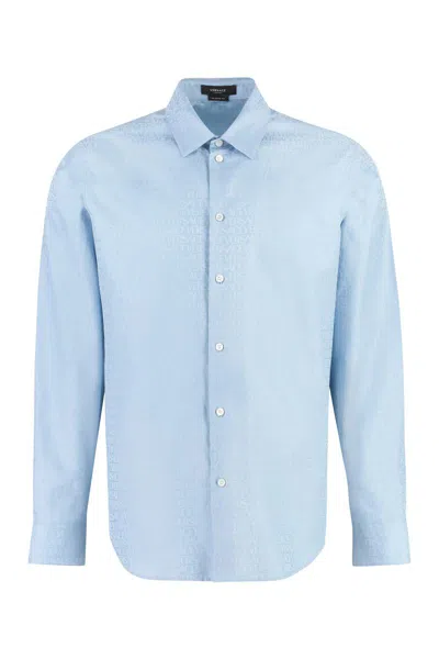 Versace Printed Cotton Shirt In Blue