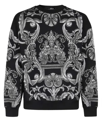 Versace Printed Cotton Sweatshirt In Black