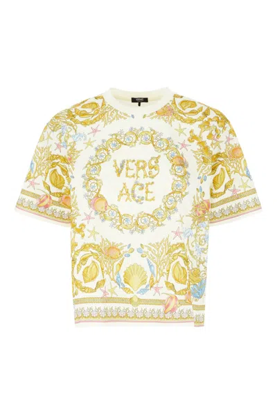 Versace Printed Cotton T-shirt In Neutral