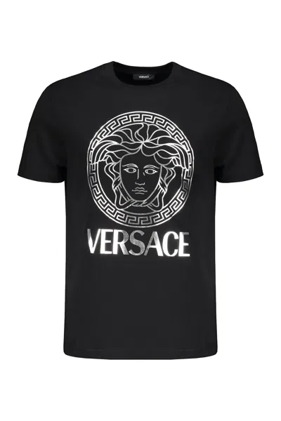 Versace Printed Cotton T-shirt In Black