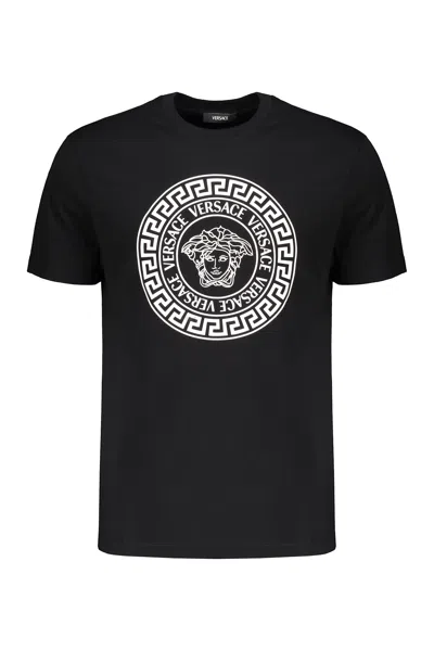 Versace Printed Cotton T-shirt In Black White