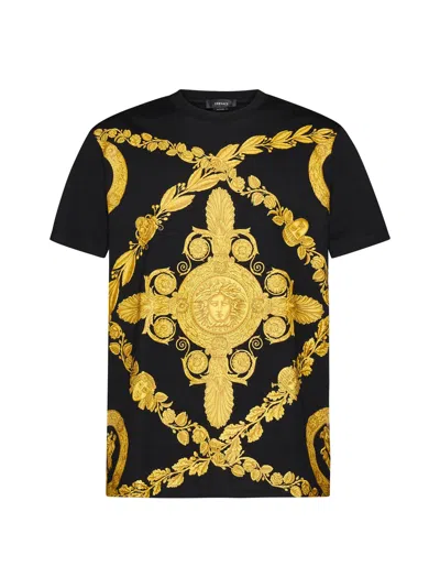 Versace Printed Cotton T-shirt In Nero/oro