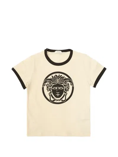 Versace Kids' Printed Cotton T-shirt In Yellow