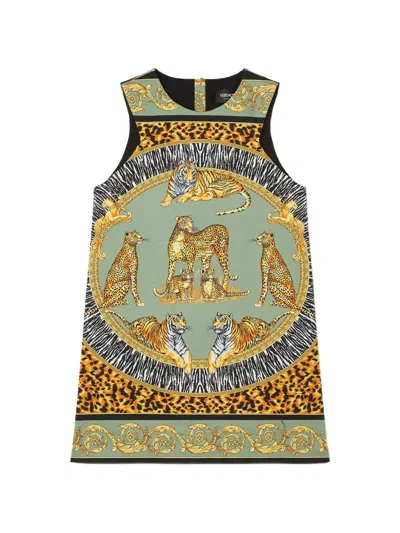 Versace Kids' Printed Cotton-gabardine Dress In Green