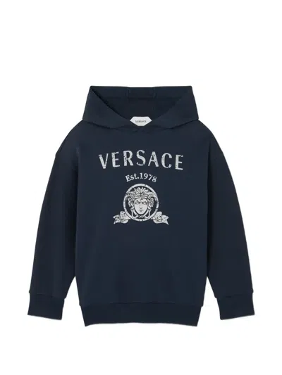 Versace Kids' Printed Cotton-jersey Hoodie In Blue