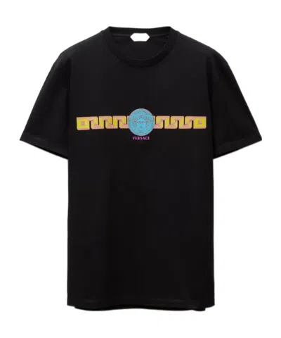 Versace Printed Cotton-jersey Slim T-shirt In Black