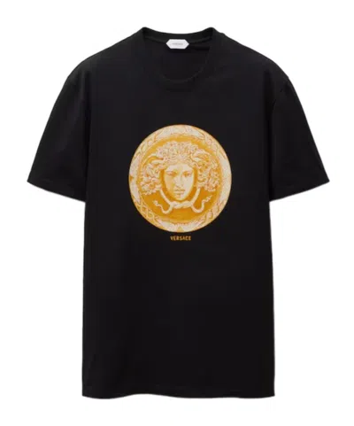 Versace Printed Cotton-jersey Slim T-shirt In Black