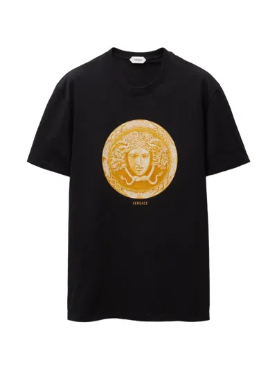 Versace Medusa Coin Logo-embroidered T-shirt In Black