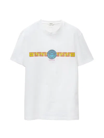Versace Printed Cotton-jersey Slim T-shirt In White
