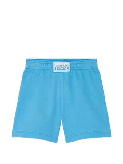 Versace Kids' Printed Cotton-jersey Sweat Shorts In Blue