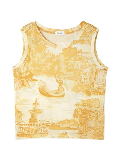 Versace Kids' Printed Cotton-jersey Tank Top In Yellow