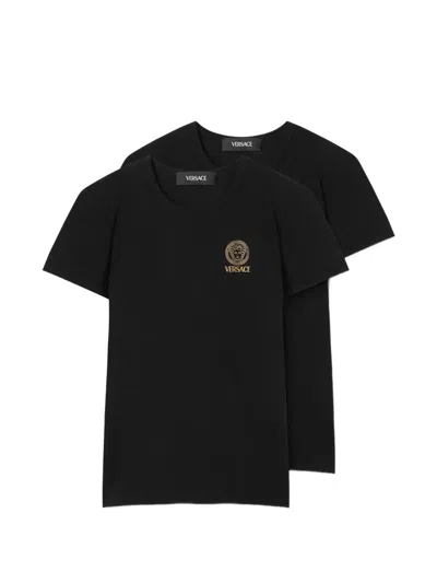Versace Kids' Printed Cotton-jersey Undershirt 2-pack In Black