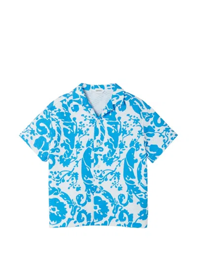 Versace Kids' Printed Cotton-piqué Shirt In Blue