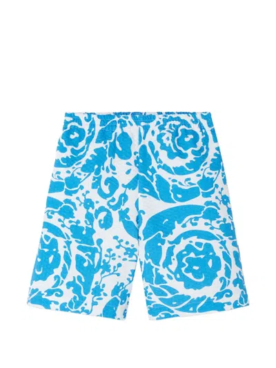 Versace Kids' Printed Cotton-piqué Shorts In Blue