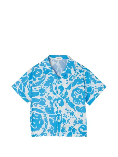 Versace Babies' Printed Cotton-poplin Shirt In Blue