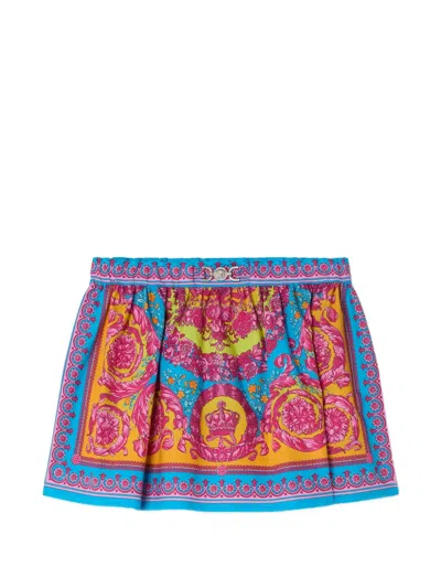 Versace Kids' Printed Cotton-poplin Skirt In Blue