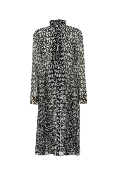 Versace Logo-print Silk-chiffon Midi Dress In Black