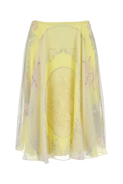 Versace Printed Crepe Skirt In Gold