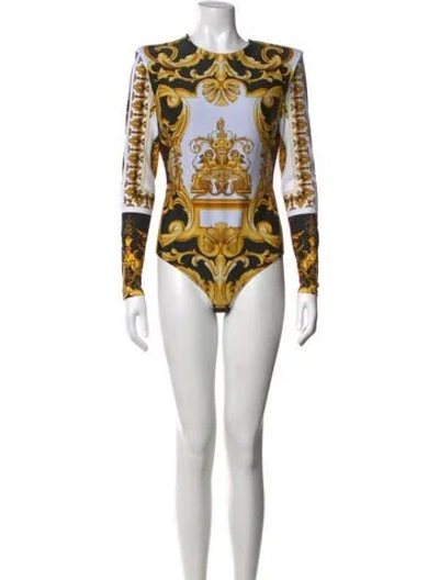 Pre-owned Versace Printed Crew Neck Bodysuit In Black/gold