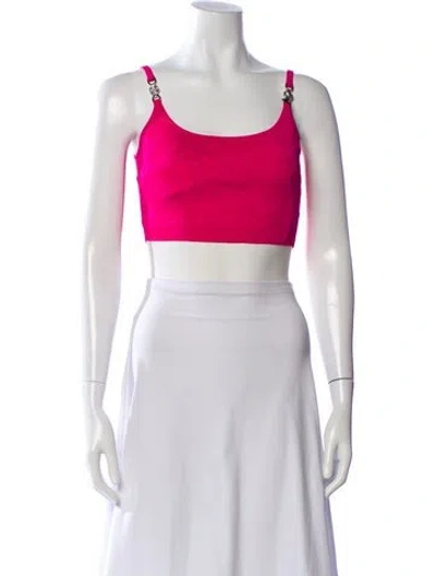 Pre-owned Versace Printed Crew Neck Crop Top In Pink