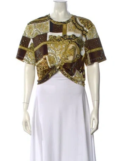 Pre-owned Versace Printed Crew Neck Crop Top W/ Tags In Yellow