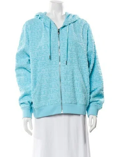 Pre-owned Versace Printed Crew Neck Hoodie W/ Tags In Blue