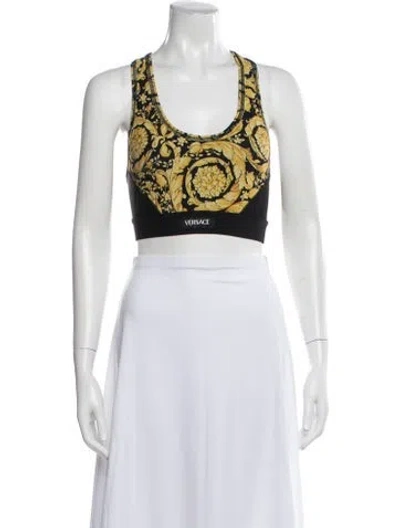 Pre-owned Versace Printed Crew Neck Sports Bra In Black