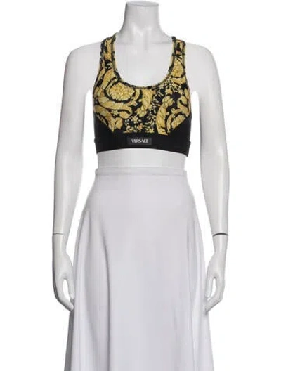 Pre-owned Versace Printed Crew Neck Sports Bra In Black