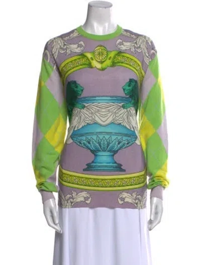 Pre-owned Versace Printed Crew Neck Sweater In Green