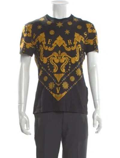 Pre-owned Versace Printed Crew Neck T-shirt In Black