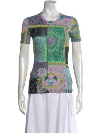 Pre-owned Versace Printed Crew Neck T-shirt In Black/blue/gold
