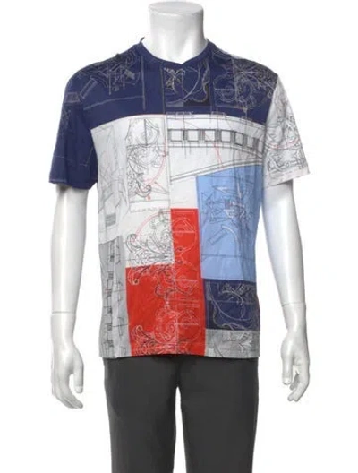 Pre-owned Versace Printed Crew Neck T-shirt In Blue