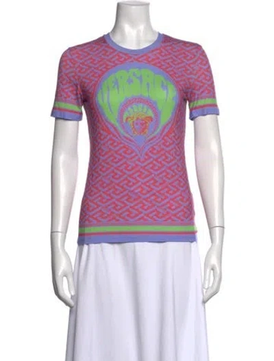 Pre-owned Versace Printed Crew Neck T-shirt W/ Tags In Pink