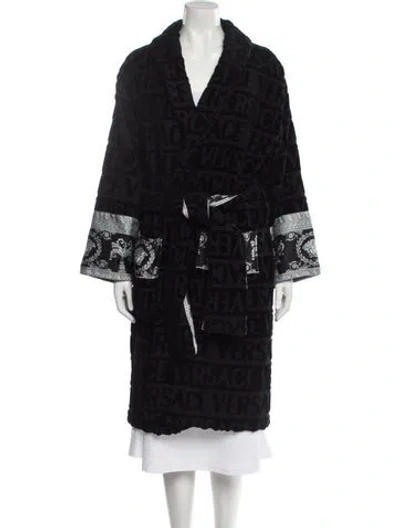 Pre-owned Versace Printed Crystal Embellishments Robe In Black