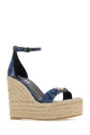 Versace Medusa Denim Ankle-strap Wedge Espadrilles In Bluegold