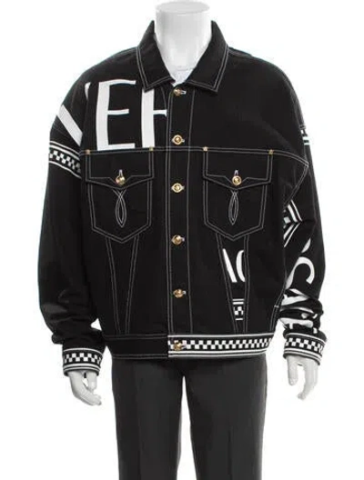 Pre-owned Versace Printed Denim Jacket In Black