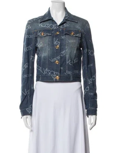 Pre-owned Versace Printed Denim Jacket In Blue