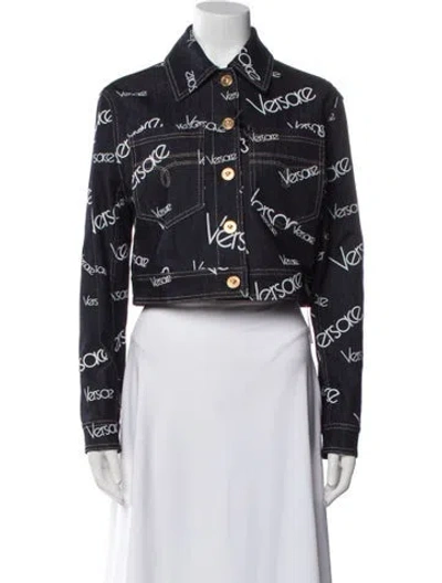 Pre-owned Versace Printed Denim Jacket W/ Tags In Blue