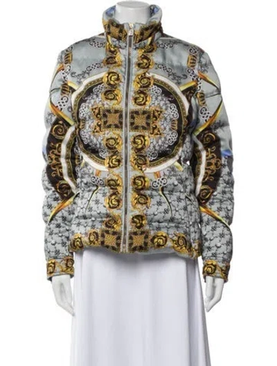 Pre-owned Versace Printed Down Jacket In Gray